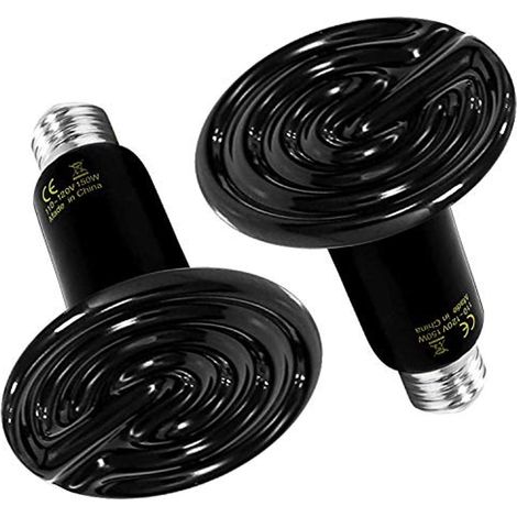 Lampe chauffante en céramique 150 W sans éclairage pour reptiles, convient aux incubateurs pour amphibiens et poussins, lot de 2 avec thermomètre, noire