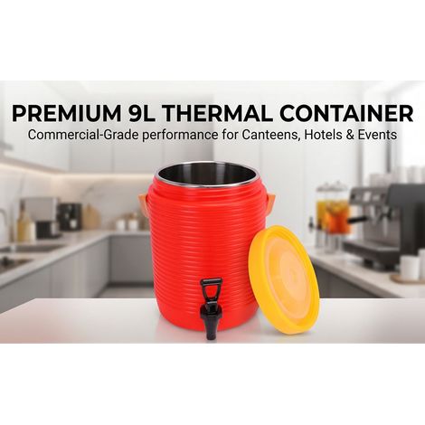 Récipient thermique en acier inoxydable rouge de 9 L avec robinet, doublure intérieure 304, distributeur commercial de boissons chaudes et froides, seau de riz de grande capacité pour cantine d'hôtel (1/5)