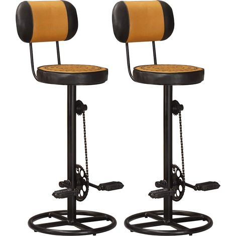 Tabourets de bar lot de 2 en cuir de chèvre véritable, toile, marron et noir, assise 72 cm - PANGIVO (1/5)