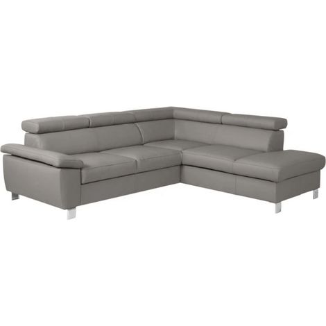Canapé d'angle convertible en cuir italien de luxe 5 places LUTECIA avec coffre, gris clair, angle droit (1/4)