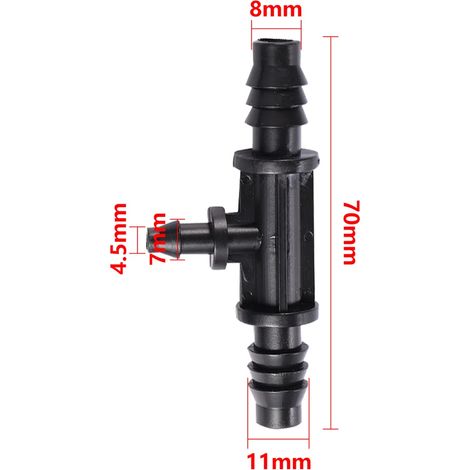 Raccord en T cannelé 8/11 mm vers 4/7 mm (3/8") - Réduction rapide pour tuyau d'arrosage (10 pièces) - Noir - Connexion rapide - Répartiteur 3 voies (1/5)