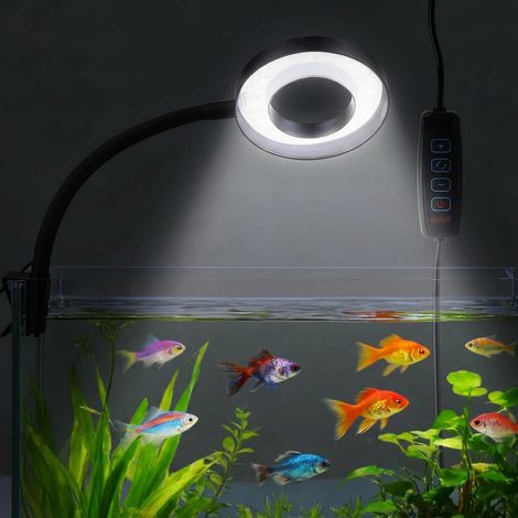 8W LED Aquarium Light for Fish with 4 Colors Lamp Holder 360° Adjustable Light Arm Moving Aquarium Lamp USB Waterproof Mini Clip-On LED Lights Suitable for 3-8mm Thick Aquariums (1/5)