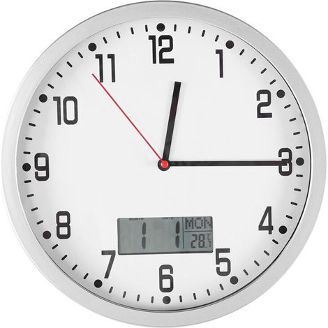 Modern multifunctional wall clock with date and temperature display, perfect for decorating your home office or bedroom. (1/5)