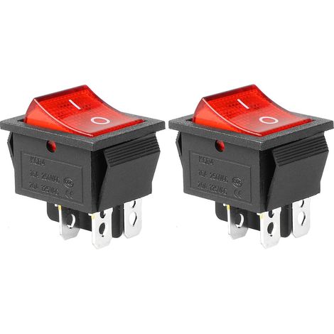 2x AC 20A/125V 15A/250V DPST 4 pines 2 posiciones interruptor de encendido/apagado interruptor basculante para barco con luz LED roja (1/5)