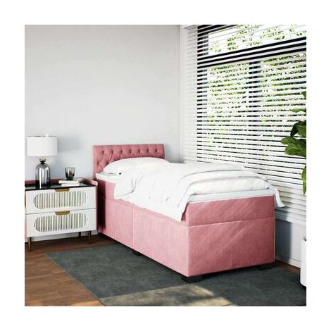 Sommier et matelas Snowco en velours rose (80 × 200 cm), velours doux et confortable, pour chambre, confort quotidien, assemblage rapide (1/5)