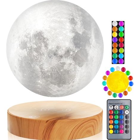 Lampe lunaire en lévitation, flottant et filant librement dans l’air avec socle en bois et impression 3D de Moon Light, pour des cadeaux uniques pour les fêtes, décor de chambre, veilleuse (1/5)