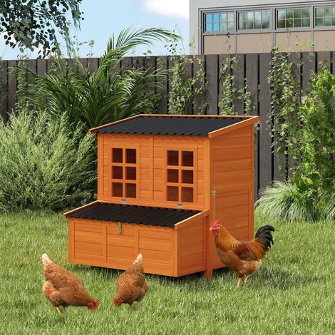 Poulailler avec pondoir pour 4 à 6 poules, toit étanche, bois de sapin, plastique, 100 x 86 x 100 cm, orange (1/5)