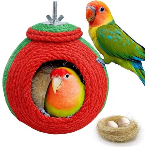 Nid d'oiseau, maison d'élevage de perroquets, cabane en coquille de noix de coco, perruche suspendue avec fibre de coco, lit pour perruches inséparables (1/5)