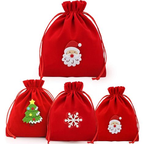 Lot de 4 sacs de Noël avec cordon de serrage. (1/5)
