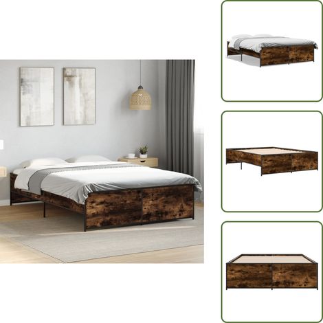 Cadre de lit sans matelas chêne fumé 140x190 cm - Cadre De Lit - Lit Double - Lit En Bois - Lit Design - Literie (1/5)