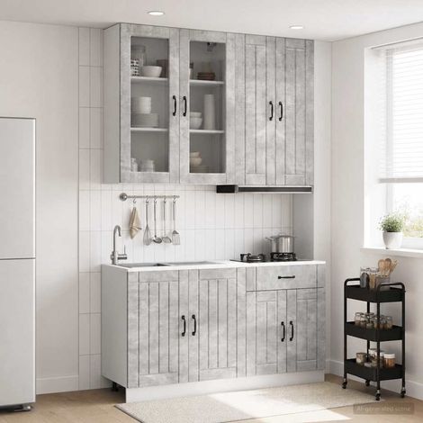 vidaXL Unité de cuisine LUCCA 4 pcs Gris béton Bois d'ingénierie (1/5)