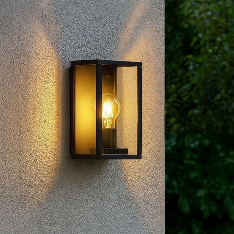 Arum Lighting – Applique extérieure rectangulaire noire – Fonte d’aluminium – Diffuseur en verre – IP44 pour extérieur – Compatible E27 jusqu’à 60W – 13 x 22 x 12 cm