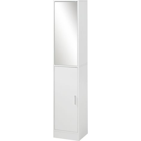 Armoire de Salle de Bain Haute avec Miroir 2 Portes Étagères Réglables 32x28x162 cm Blanc