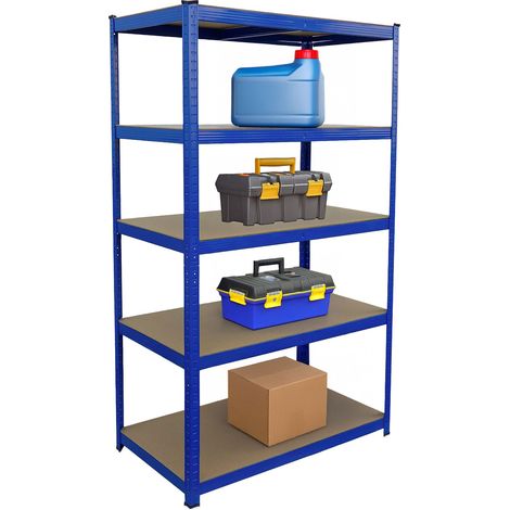 Étagère robuste Relaxdays, H x l x P 180 x 100 x 60 cm, capacité 1 250 kg, 5 niveaux MDF, étagère de cave, bleue. (1/5)