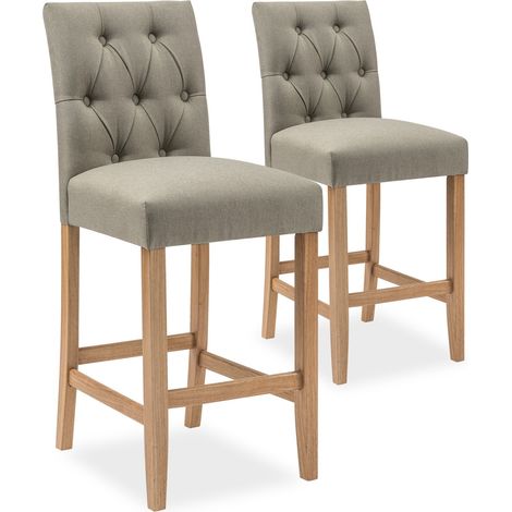 Lot de 2 chaises de bar en bois Gaya tissu Beige - H65cm (1/4)