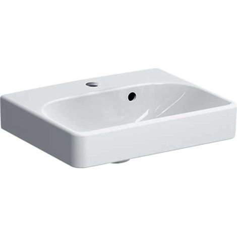 Lavamani Geberit Smyle Square con troppopieno asimmetrico, Bianco, 45x16x36cm, foro rubinetto centrale (1/3)