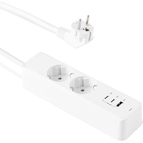 Multiprise avec 2 Prises Secteur, Recharge Rapide USB-C 20W, 2 Ports USB-C, 1 Port USB-A, Rallonge de 1,5m, pour la Maison, Le Bureau, Les Voyages, Homologation TÜV (1/5)