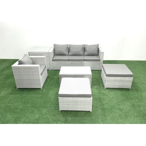 Fimous 6 Pièces Salon de jardin Canapé de jardin avec Fauteuil Table basse Table d'appoint 2 Grand tabourets Gris clair mixte (1/5)