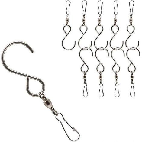 Lot de 10 crochets pivotants avec clips, crochets en acier inoxydable pour carillon éolien, mangeoire à oiseaux, lampe suspendue, panier de fleurs suspendu (argenté) (1/5)