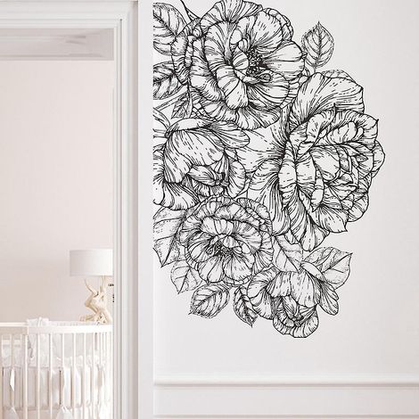 croquis Littraire Noir Et Blanc Fleurs Chambre Salon Entre Dcoration Intrieure Stickers Muraux (1/5)
