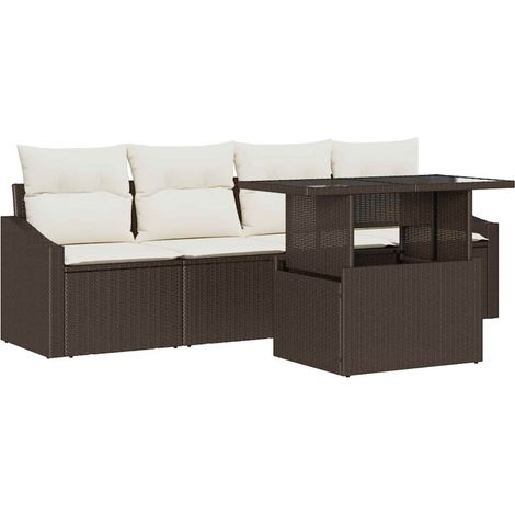Garden Sofa Set with Storage 5 pcs Brown Poly rattan vidaXL