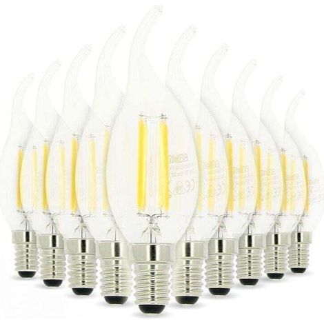 Pack de de 10 Lampe LEDs LED , XU,Flamme E14 4W filament Eq 40W Blanc chaud, produit de haute qualité, longue durée de vie, économe en énergie, sans UV, conforme à CE/RoHS - KZQ (1/4)