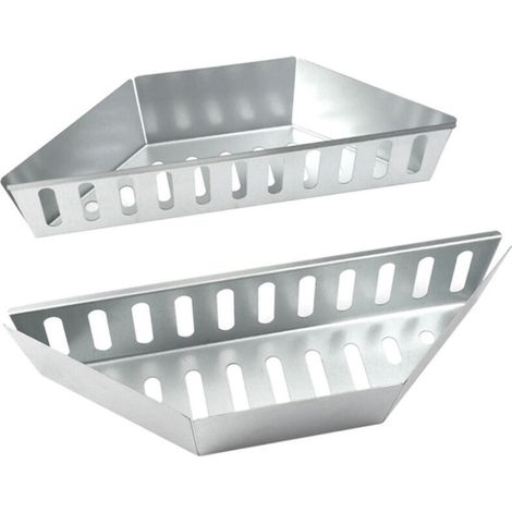 Holzkohlekörbe (2er-Set) aus robustem, verzinktem Stahl für direktes und indirektes Grillen mit Holzkohle/Briketts – Silber – Crezuo (1/3)