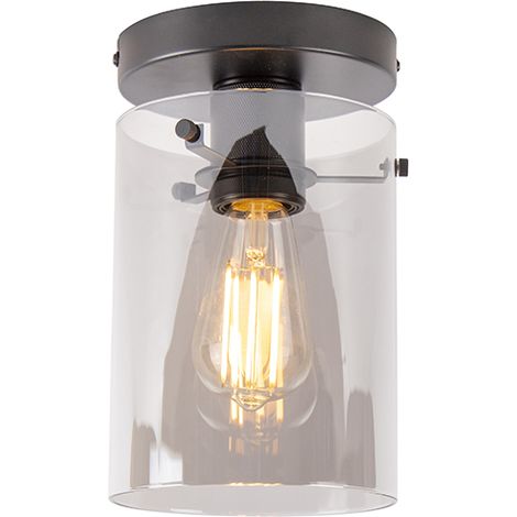 QAZQA Lampada da soffitto dome - Moderno - Vetro,Acciaio - Nero - E27 Max. 1 x 7 Watt