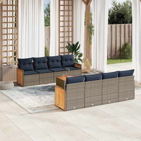 9-teiliges Gartensofa-Set mit Kissen, grau, Polyrattan (1/5)