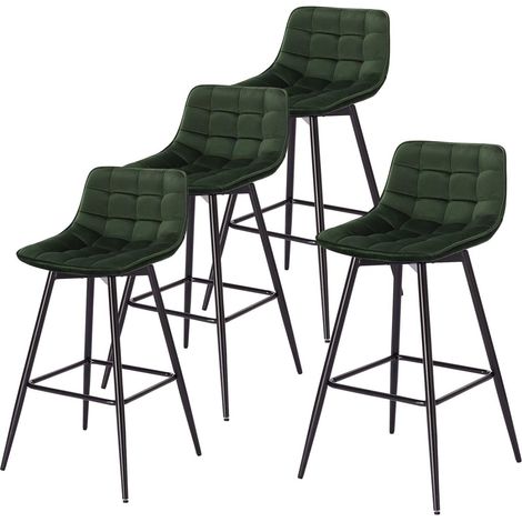 Woltu – Tabouret de bar en velours vert foncé – Hauteur d'assise 64 cm – Cadre en métal robuste – Dossier et repose-pieds ergonomiques (1/5)