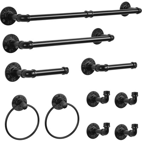 Set de 13 Accessoires de Salle de Bain Noirs en Tuyau Industriel (1/5)