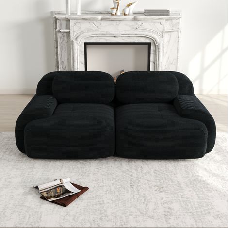 Modulares Ecksofa (208x103x70 cm), rahmenlos, mit geschwungenen Armlehnen, Cordstoff, Schwarz (1/5)