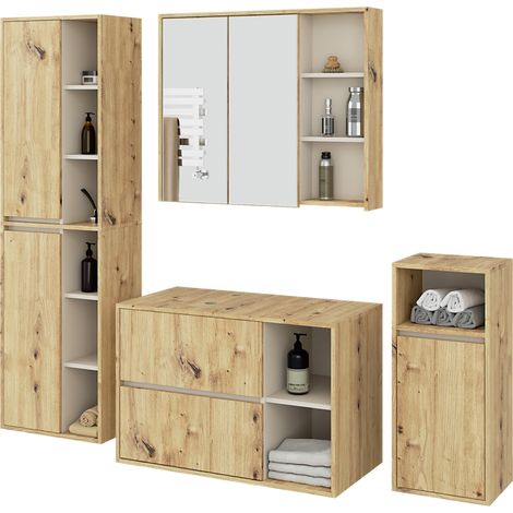 Hängendes Badezimmermöbel-Set VAMI in Artisan Eiche mit Innen in Kaschmir mit Ausschnitten für Aufsatzwaschbecken