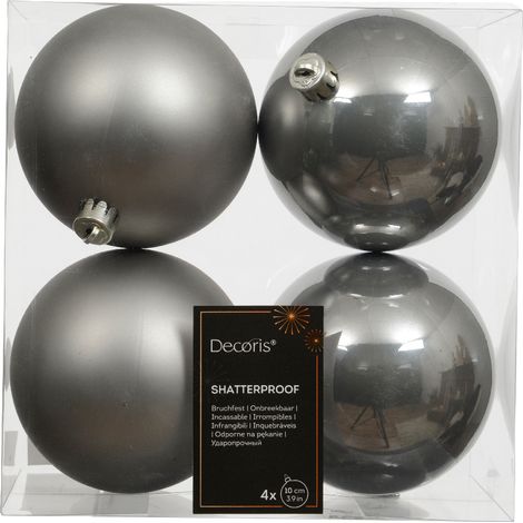 Confezione 4 palline di natale Miste lucido/opaco Grigie 10cm
