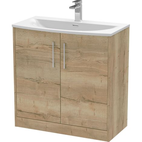 Winshill Contemporary 2 Door Floor Standing Vanity Unit with Curved Basin, Light Oak, 800mm