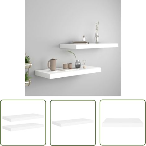 The Living Store Étagères murales flottantes 2 pcs blanc 60x23,5x3,8 cm MDF - Étagères Murales - Étagères Flottantes - Décoration Murale - Rangement Mural - Meubles Blancs (1/5)
