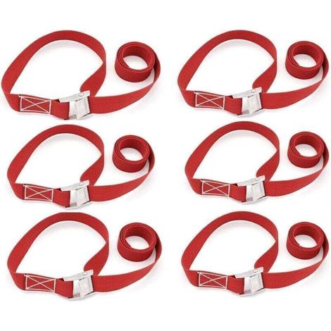 6 Pièces Sangle d'Arrimage, Sangles de Fixation Réglables Cliquet, Sangle Porte Velo attelage Set de Sangles Fixes avec Sac de Transport, pour Moto, Voiture, Remorque, Bagages, Cargais(100cm,Rou