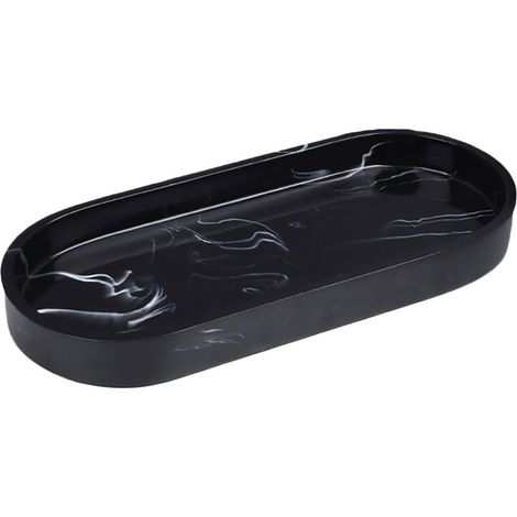 Plateau de Lavabo Marbre Noir Organisateur de Salle de Bain Plateau Décoratif Rectangulaire Porte-Serviettes et Rangement de Bijoux'-'-