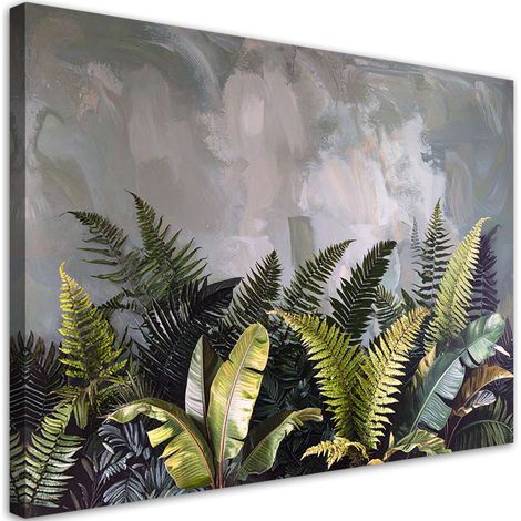 Tableaux, Feuilles vertes de fougère sur fond beige,30x20 (1/4)