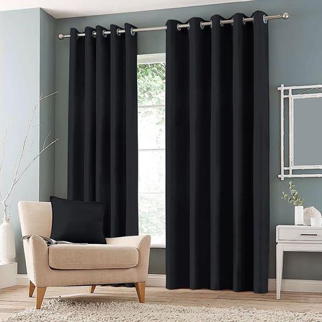 Albert Austin Blackout eyelet curtain Pair- Black 46 x 54