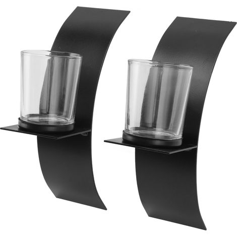 Lot de 2 bougeoirs muraux en fer, design tridimensionnel en arc, plateau à bougies pour chambre à coucher (1/5)