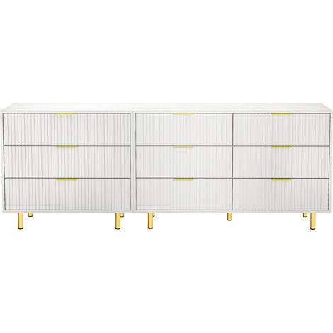 Modulares Kommoden-Set mit 9 Schubladen aus MDF in Weiß und Gold 200x40x72 cm MODENUIT (1/5)