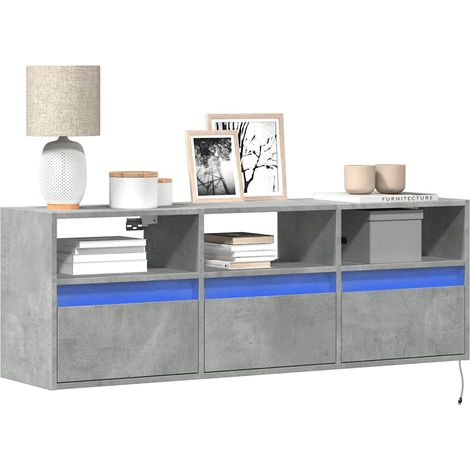 TV-Wandschrank mit LED-Beleuchtung Betongrau 130x31x45 cm