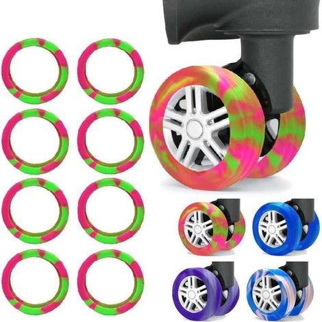 Protecteurs de roues de bagages - Pack de 8 - Silicone - Diamètre 4,3 à 5 cm - Couleurs variées (1/4)