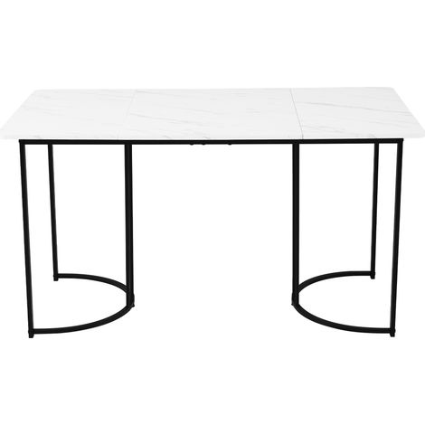 Conjunto de comedor 140x80 cm con mesa MDF blanca y 4 sillas de terciopelo verde HOMVRA (1/5)