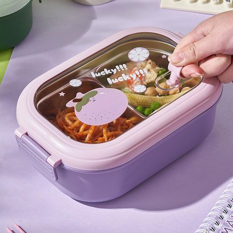 Bento-Lunchbox, tragbar, sicher, auslaufsicher, mit Fächern, Edelstahl, Thermoskanne für Schüler, Schulen, Büros, lila (1/5)