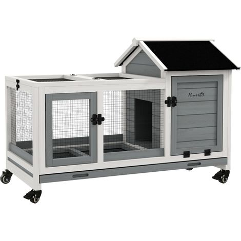Kleintierstall für Zwergkaninchen, Meerschweinchen, mit Rädern, 108 x 58 x 73,5 cm, Grau