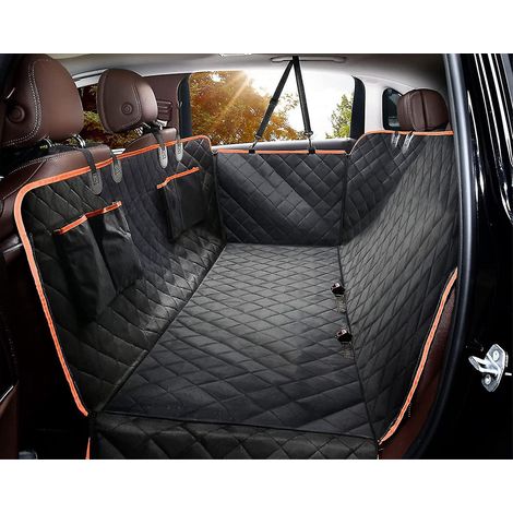 Housse de protection noire pour siège arrière de voiture pour chien, imperméable et résistante aux rayures, avec 4 housses latérales et 2 ceintures de sécurité pour chien. (1/4)