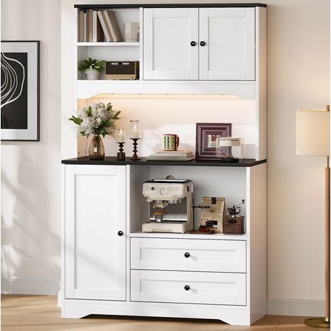 Meuble haut de cuisine 100/40/163 cm blanc avec LED, prises et niche pour micro-ondes (1/5)