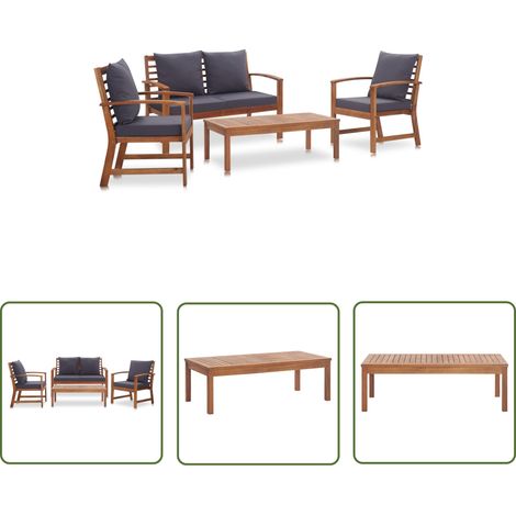 The Living Store Salon de jardin 4 pcs avec coussins Bois d'acacia solide - Salon De Jardin - Meuble De Jardin - Ensemble De Canapés - Mobilier Extérieur - Bois D'acacia (1/5)